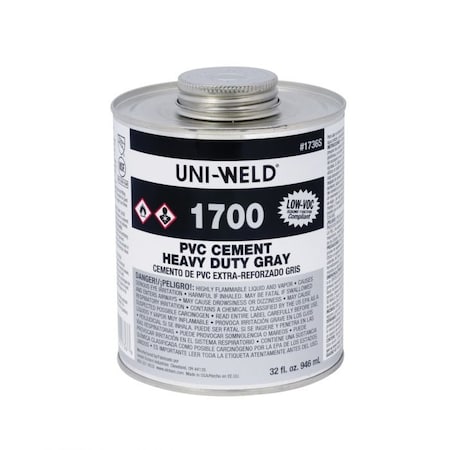 United Elchem 1736S LOW VOC PVC SOLVENT CEMENT, 32 OZ, LIQUID, GRAY, 093  002 1736S